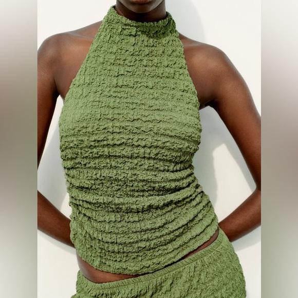 Zara Textured Halter Top Green - Picture 4 of 9
